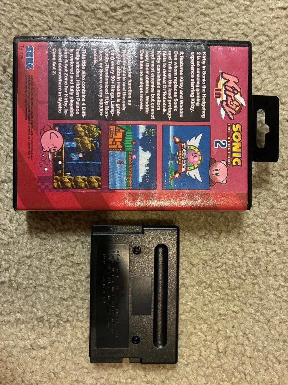 KIRBY IN SONIC THE HEDGEHOG 2 SEGA GENESIS ROMHACK FANMADE HOME-BREW GAME + BOX
